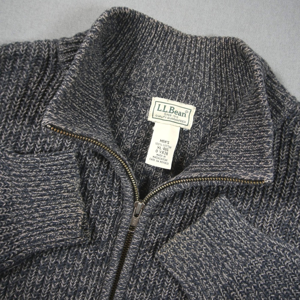 L.L. Bean Chunky Knit Shaker Stitch Zip Cotton XL Men Sweater Cabin Acadenia